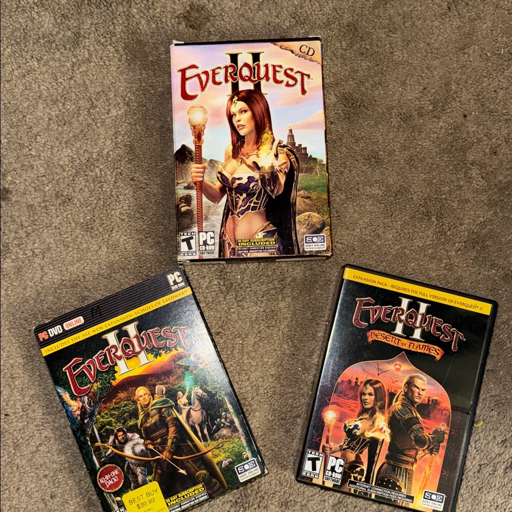 EverQuest II PC Game Lot‎ 3 Complete Sets + Expansion Desert of Flames Bundle